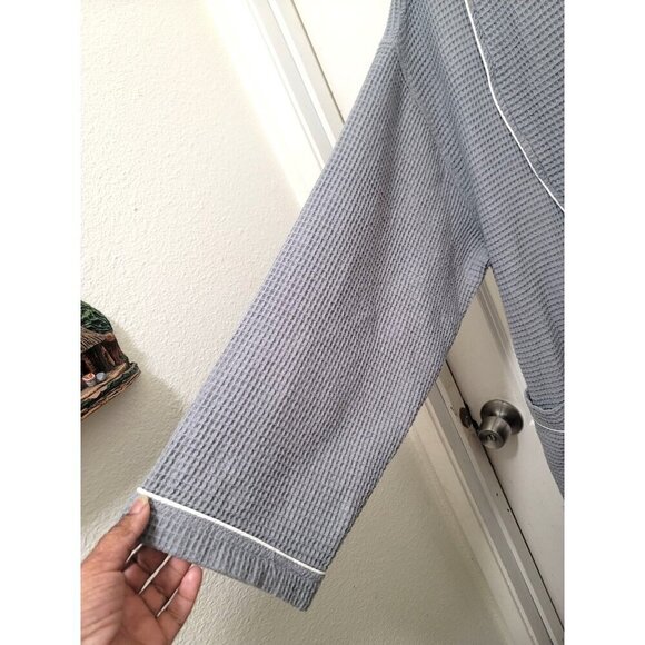 Lotus Linen Plus Size Gray Waffle Knit Bathrobe With Shawl Collar & Pockets Size - Picture 9 of 12